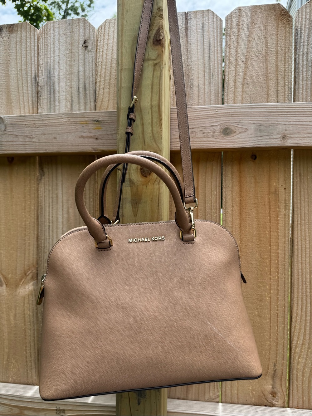 MICHAEL KORS Brown Leather Cindy Medium Dome Satchel Bag Brown Multi Leather